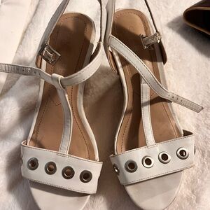 Charles David White Wedge Sandals Cork Platform
